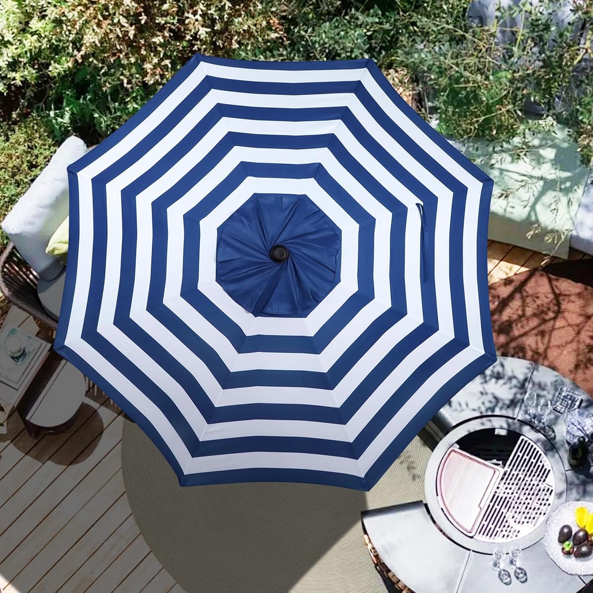 Blissun 9ft Patio Umbrella Replacement Canopy, Market Umbrella Top, Outdoor Table Umbrella Canopy for 8 Ribs, Canopy Only (Blue & White Stripe) - detail image 6