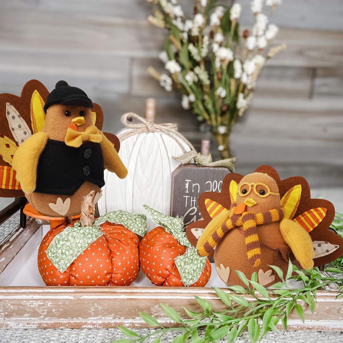 FORUP Standing Turkey Couple Thanksgiving Decoration for Autumn Fall Thanksgiving Harvest Halloween Home Decorations - imagen de detalle 3