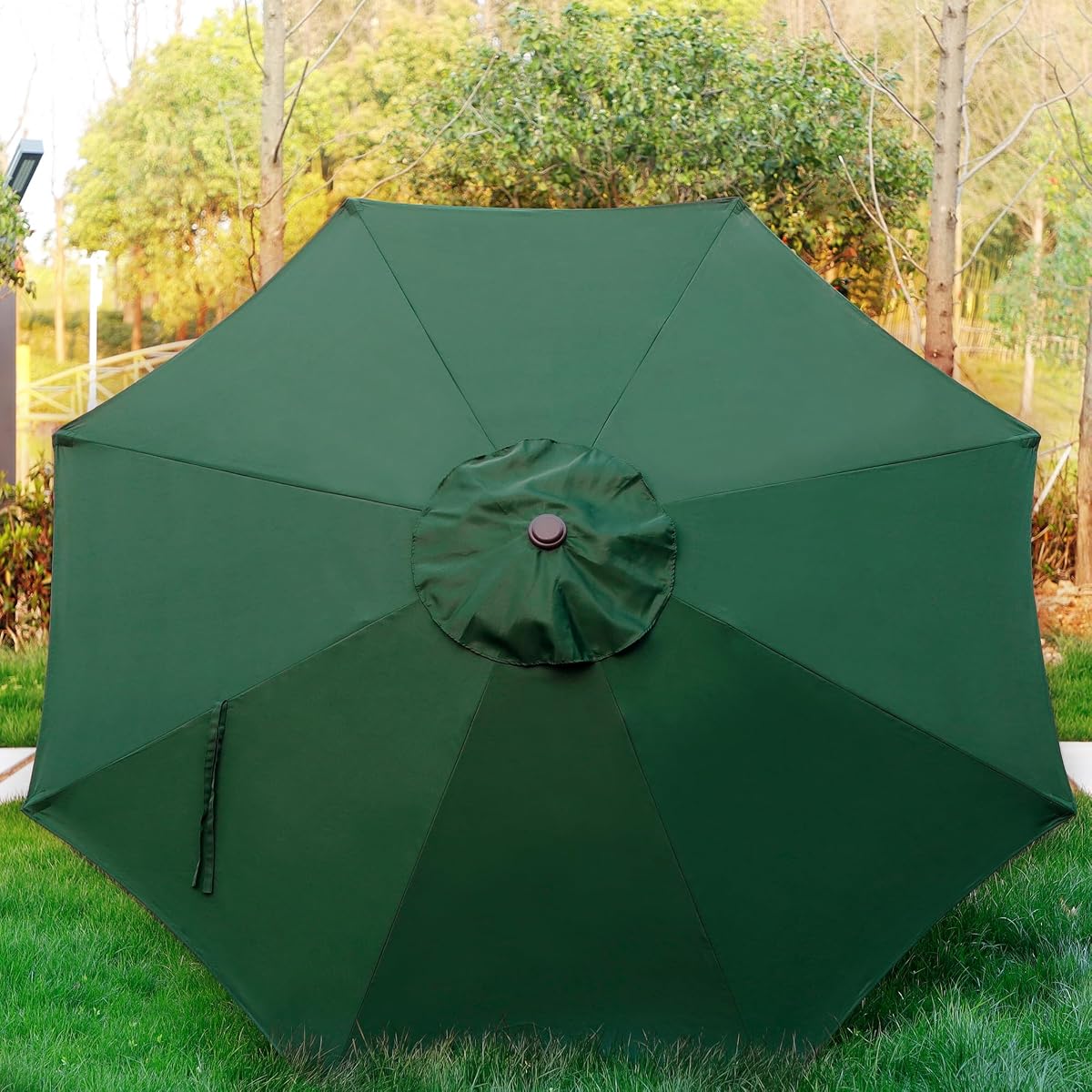 Blissun 9' Outdoor Patio Umbrella, Outdoor Table Umbrella, Yard Umbrella, Market Umbrella with 8 Sturdy Ribs, Push Button Tilt and Crank (Dark Green) - detail image 2