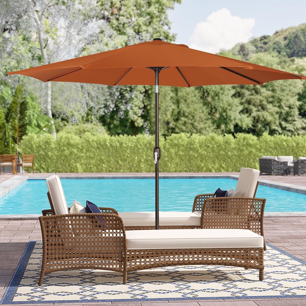 Blissun 9FT Patio Umbrella, Outdoor Table Umbrella, Yard Umbrella, Market Umbrella with 8 Sturdy Ribs, Push Button Tilt and Crank, Rust - detail image 6