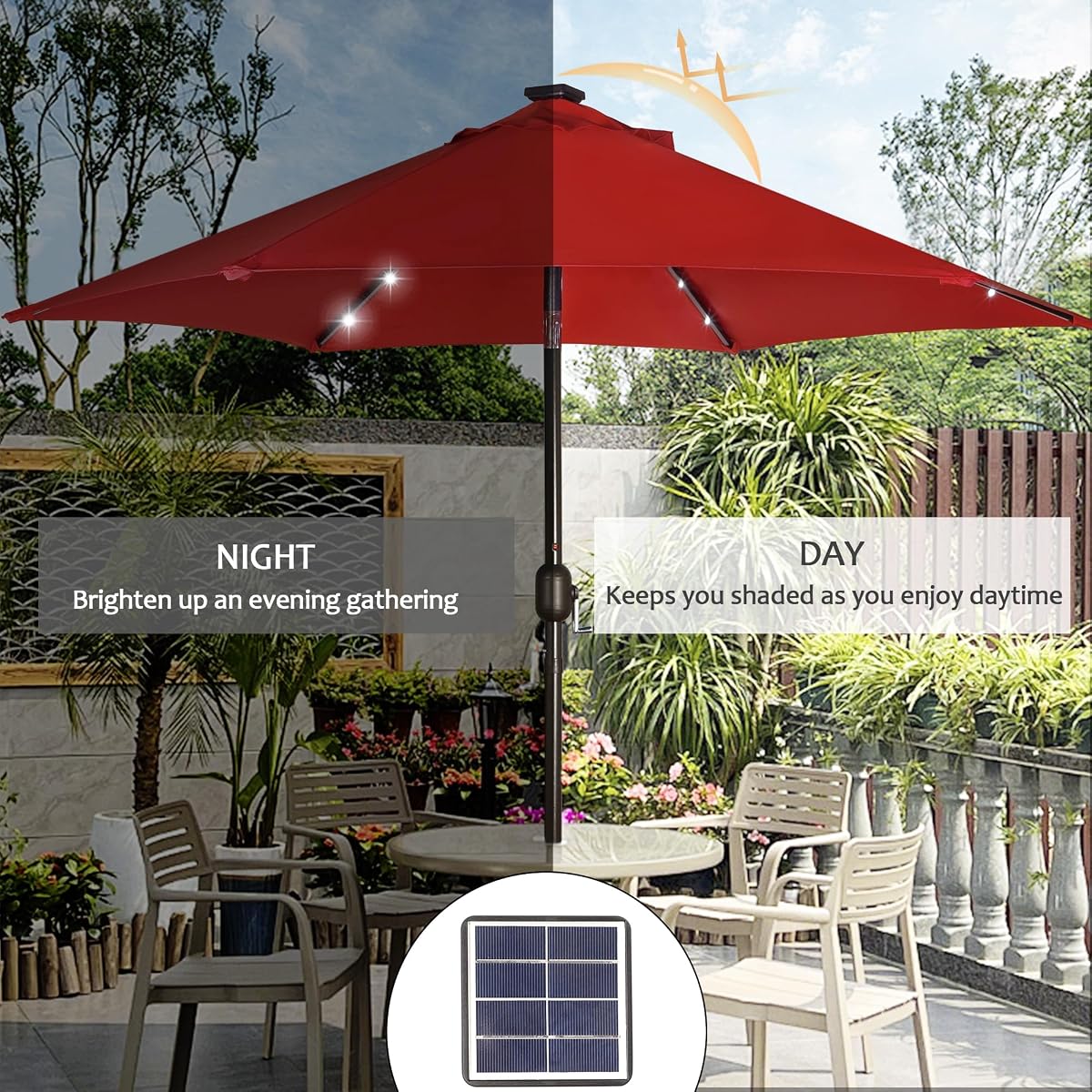 Blissun 7.5 ft Solar Umbrella, 18 LED Lighted Patio Umbrella, Table Market Umbrella, Red - detail image 2