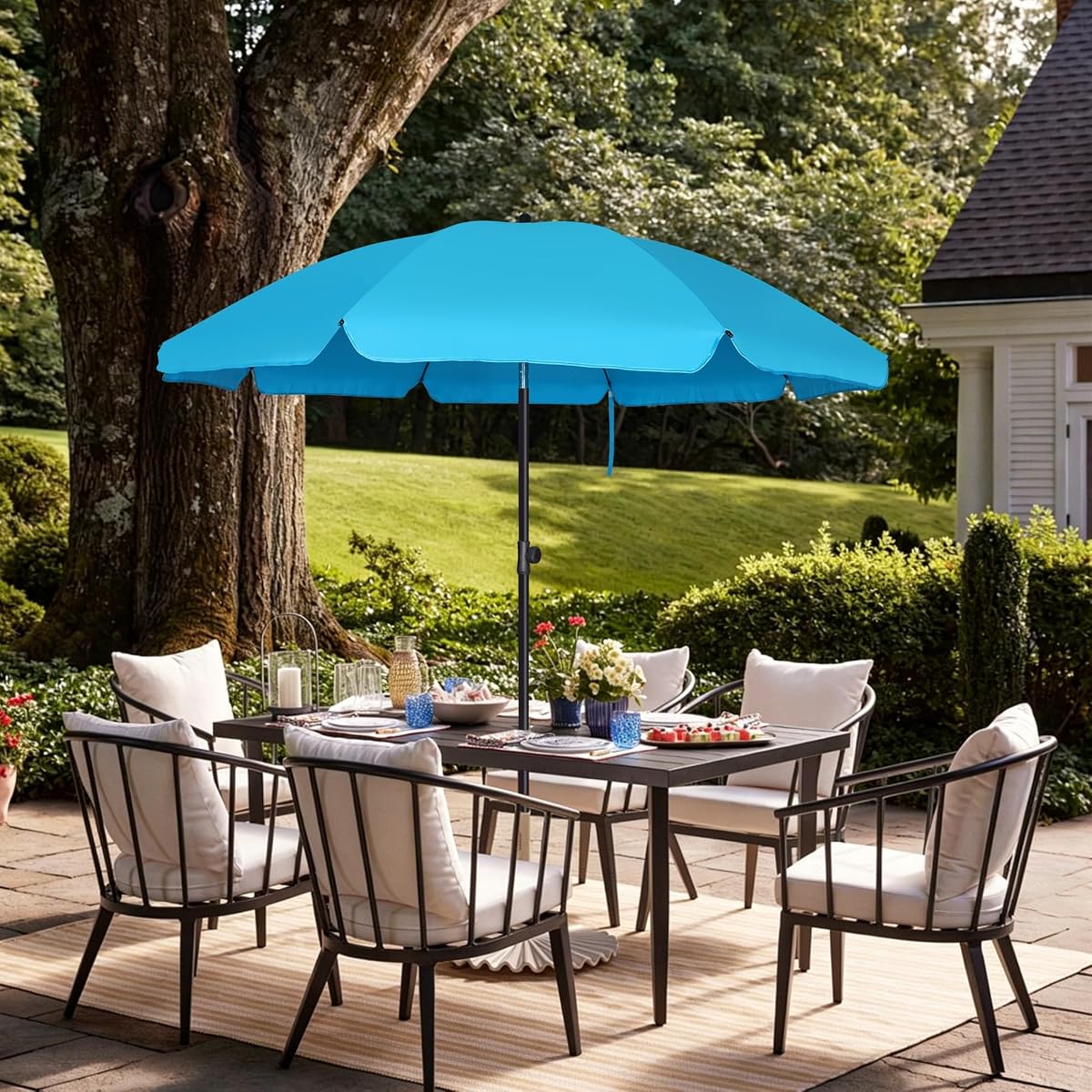 Blissun 6.5ft Patio Umbrella with Push Button Tilt & Height Adjustable, UV50+ Sun Protection with Sturdy Fiberglass Ribs & Iron Pole, Market Umbrella for Outdoor Table Garden Backyard Beach, Light Blue - detail image 6