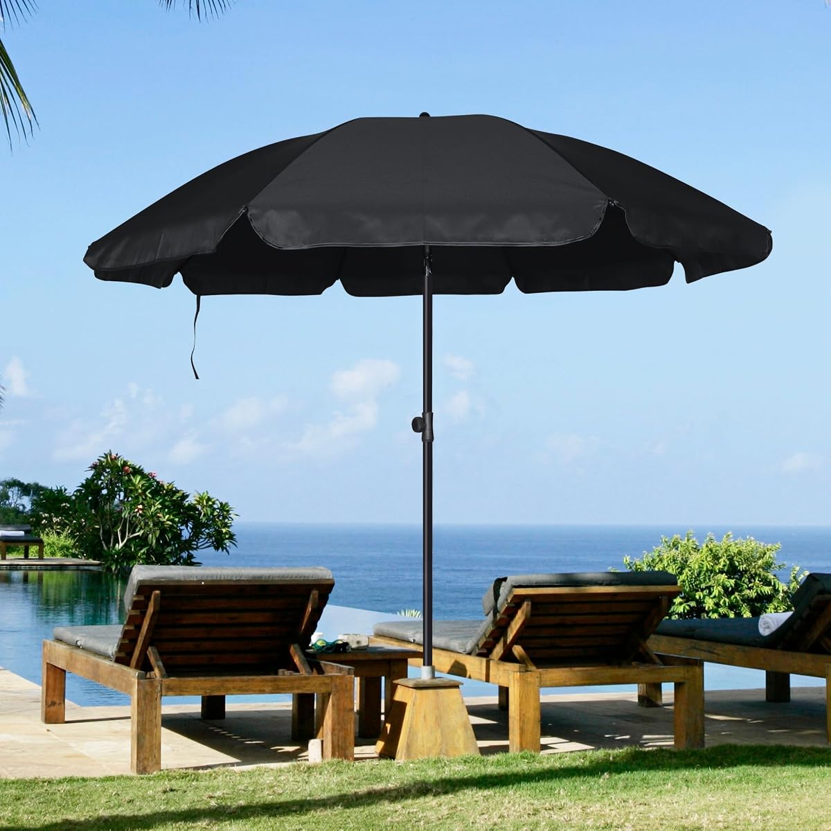 Blissun 6.5ft Patio Umbrella with Push Button Tilt & Height Adjustable, UV50+ Sun Protection with Sturdy Fiberglass Ribs & Iron Pole, Market Umbrella for Outdoor Table Garden Backyard Beach, Black - detail image 6