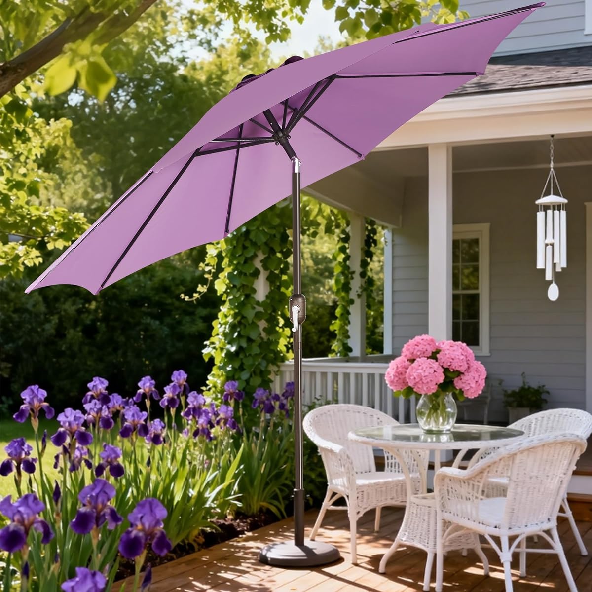 Blissun 9FT Patio Umbrella, Outdoor Table Umbrella, Yard Umbrella, Market Umbrella with 8 Sturdy Ribs, Push Button Tilt and Crank, Lilac - detail image 6
