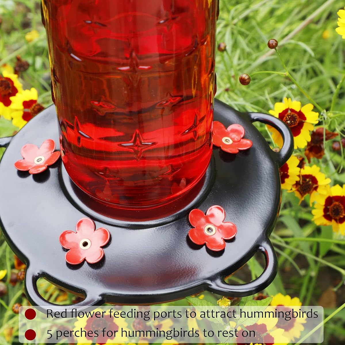 FORUP 32 Ounces Glass Hummingbird Feeders for Outdoors, Hanging Hummingbird Bird Feeder for Outdoor Garden Tree Yard Outside Decoration, Clear - imagen de detalle 3