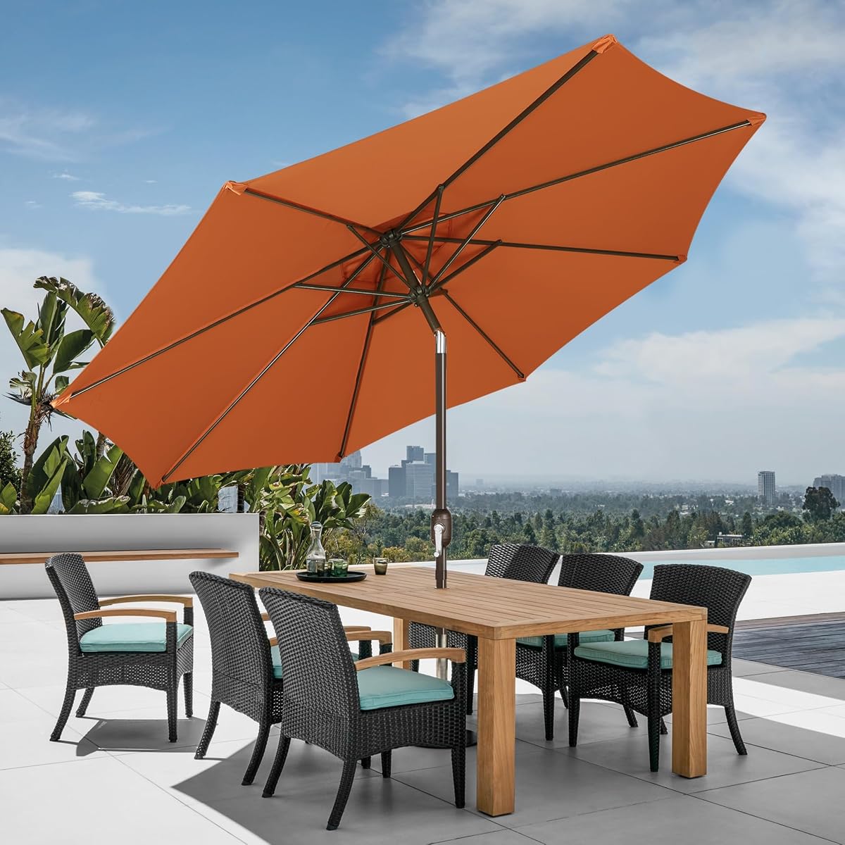 Blissun 9FT Patio Umbrella, Outdoor Table Umbrella, Yard Umbrella, Market Umbrella with 8 Sturdy Ribs, Push Button Tilt and Crank, Rust - detail image 5