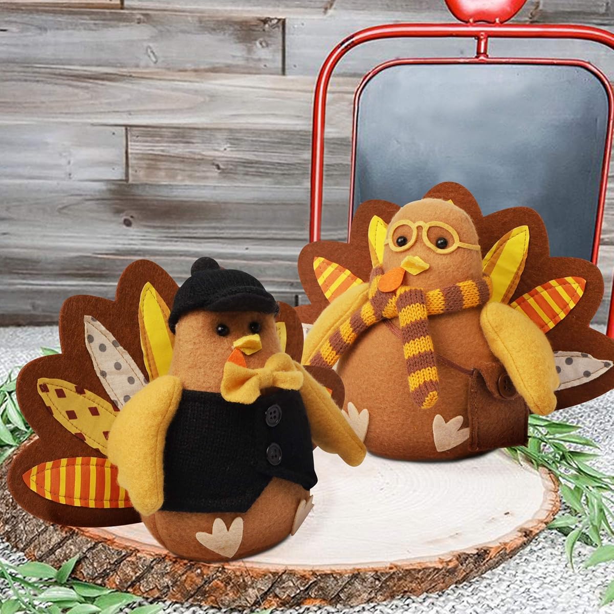 FORUP Standing Turkey Couple Thanksgiving Decoration for Autumn Fall Thanksgiving Harvest Halloween Home Decorations - imagen de detalle 4