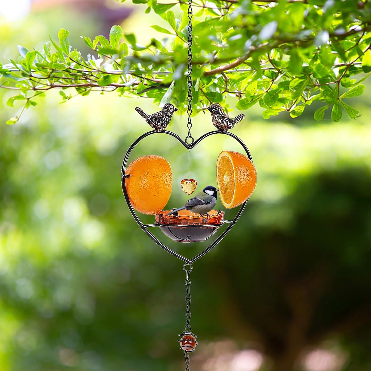 FORUP Oriole Bird Feeder for Outdoors Jelly and Oranges, Orange Fruit Oriole Jelly Bird Feeder, Outdoor Garden Metal Hanging Drinking Grape Jelly Container Hummingbird Feeder, Heart Shape - imagem de detalhe 6