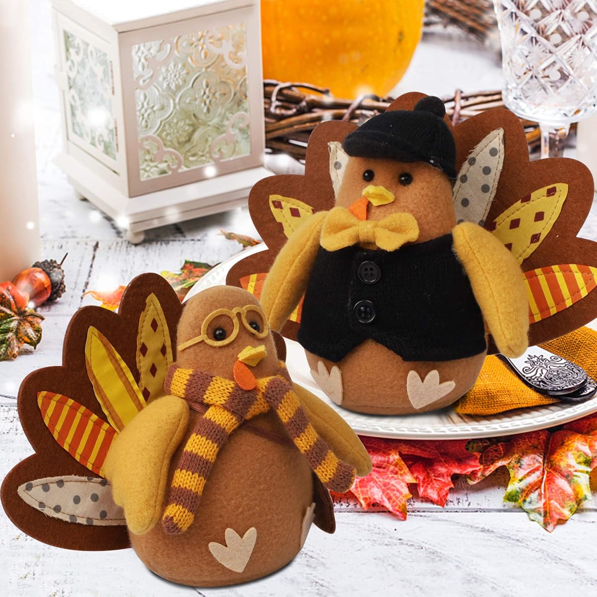 FORUP Standing Turkey Couple Thanksgiving Decoration for Autumn Fall Thanksgiving Harvest Halloween Home Decorations - imagen de detalle 6