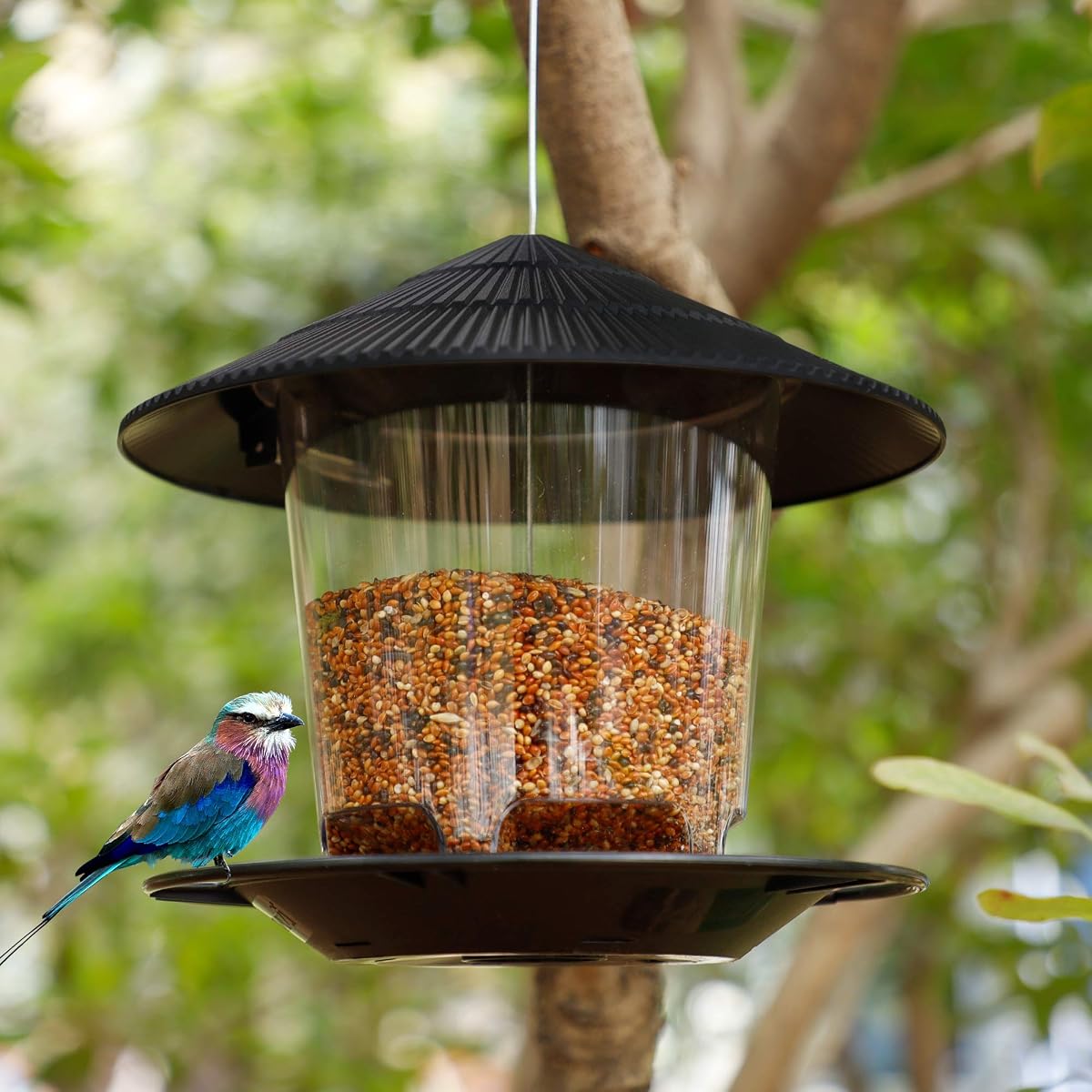 FORUP Panorama Bird Feeder, Hanging Wild Bird Feeder with Round Shaped Roof, Gazebo Bird Feeder for Outside Garden Yard Decoration, Black - imagem de detalhe 3