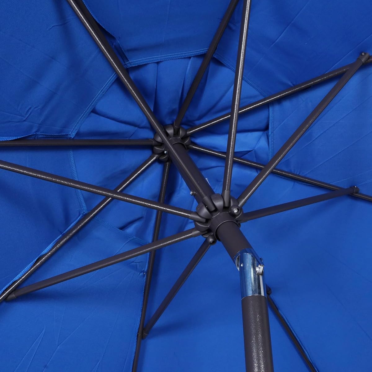 Blissun 9' Outdoor Patio Umbrella, Outdoor Table Umbrella, Yard Umbrella, Market Umbrella with 8 Sturdy Ribs, Push Button Tilt and Crank, Royal Blue - detail image 2