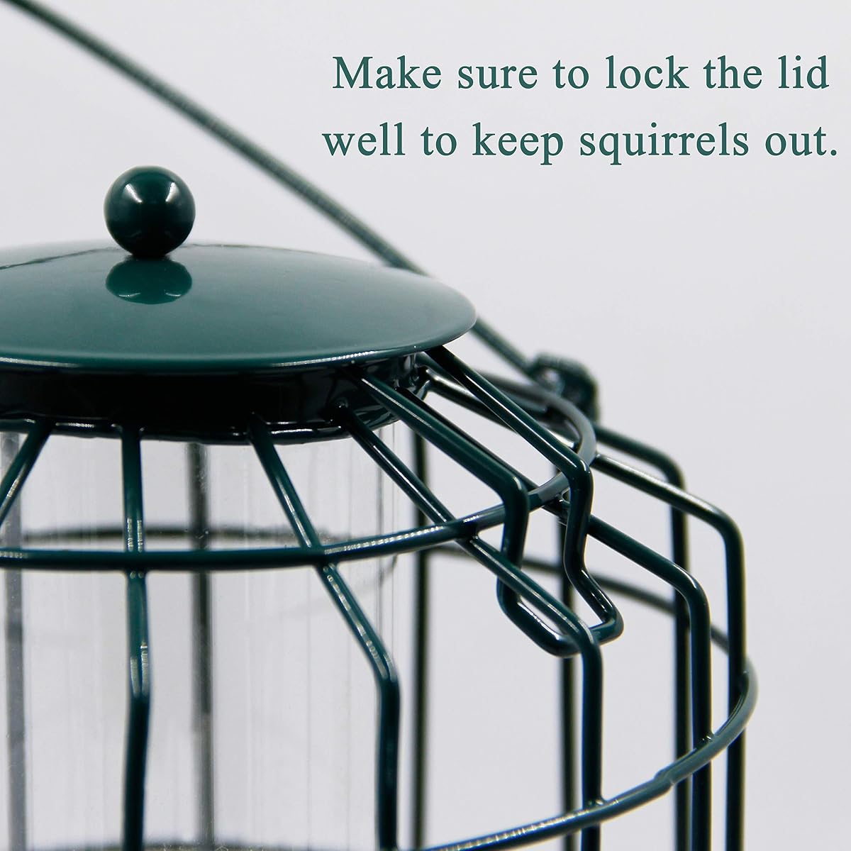 FORUP Caged Tube Feeder, Squirrel Proof Wild Bird Feeder, Outdoor Birdfeeder with Large Metal Seed Guard Deterrent for Large Birds, Green - imagen de detalle 2