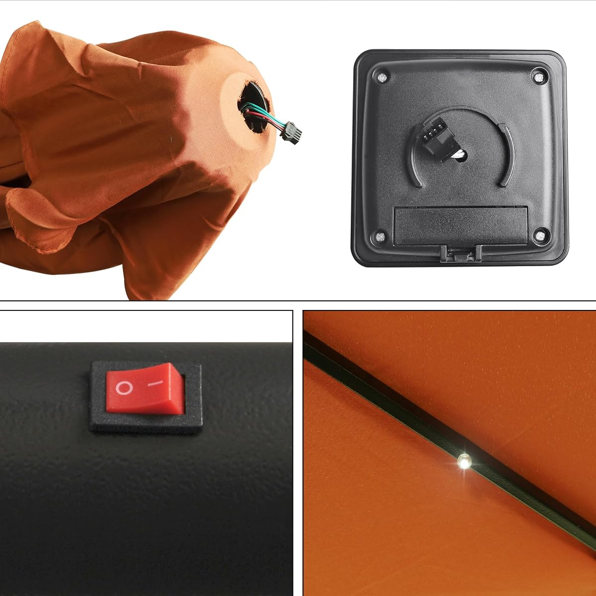 Blissun 7.5 ft Solar Umbrella, 18 LED Lighted Patio Umbrella, Table Market Umbrella, Rust - detail image 2
