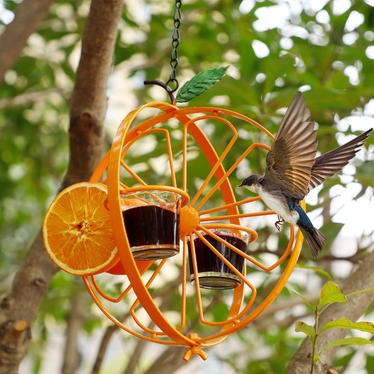 FORUP Oriole Bird Feeder for Outdoors Jelly and Oranges, Orange Fruit Oriole Jelly Bird Feeder, Outdoor Garden Metal Hanging Drinking Grape Jelly Container Hummingbird Feeder - imagem de detalhe 4