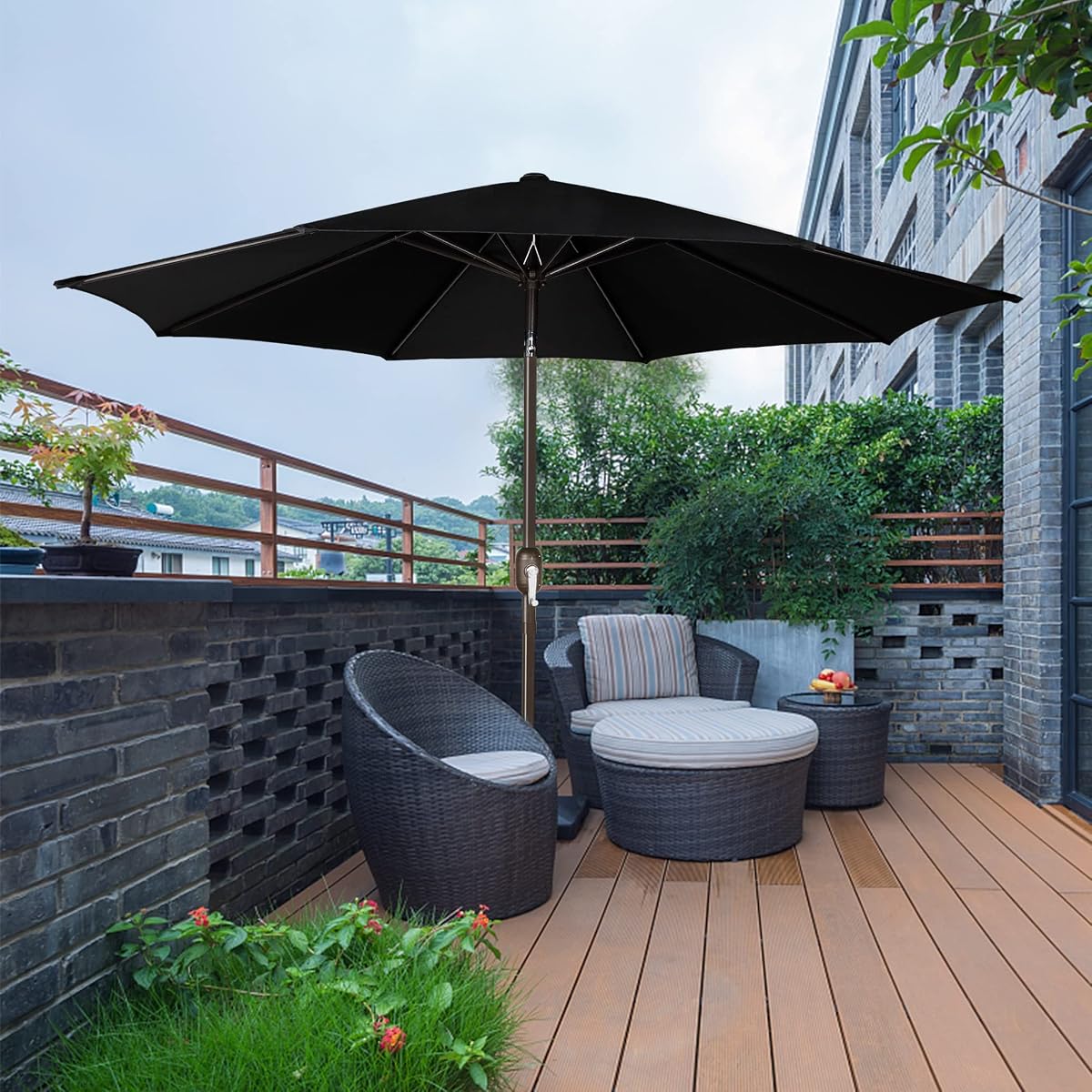 Blissun 9FT Patio Umbrella, Outdoor Table Umbrella, Yard Umbrella, Market Umbrella with 8 Sturdy Ribs, Push Button Tilt and Crank, Grayish White - detail image 5