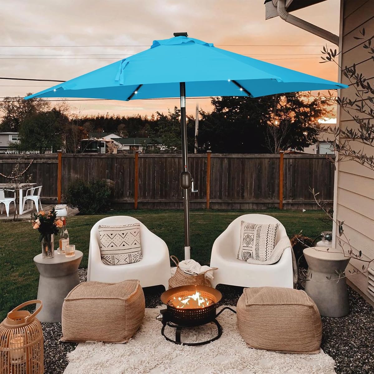 Blissun 7.5 ft Solar Umbrella 18 LED Lighted Patio Umbrella Table Market Umbrella, Light Blue - detail image 5