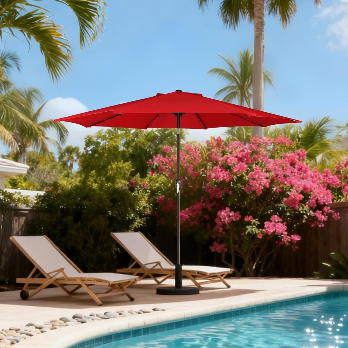 Blissun 9FT Patio Umbrella, Outdoor Table Umbrella, Yard Umbrella, Market Umbrella with 8 Sturdy Ribs, Push Button Tilt and Crank, Bright Red - detail image 6