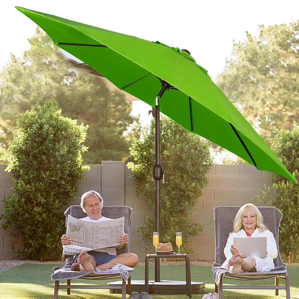 Blissun 9' Outdoor Patio Umbrella, Outdoor Table Umbrella, Yard Umbrella, Market Umbrella with 8 Sturdy Ribs, Push Button Tilt and Crank (Lime) - detail image 6