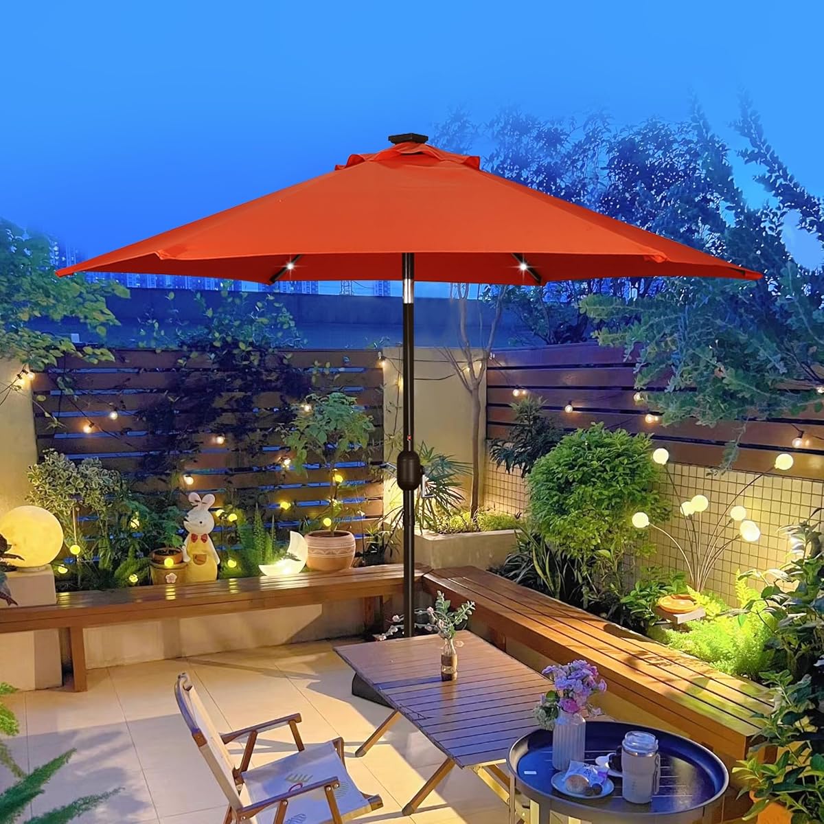 Blissun 7.5 ft Solar Umbrella 18 LED Lighted Patio Umbrella Table Market Umbrella, Orange - detail image 5
