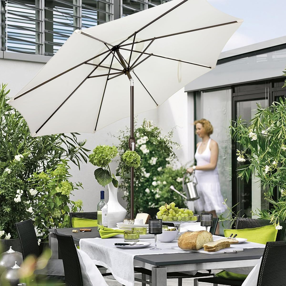 Blissun 9' Outdoor Patio Umbrella, Outdoor Table Umbrella, Yard Umbrella, Market Umbrella with 8 Sturdy Ribs, Push Button Tilt and Crank (Creamy White) - detail image 3