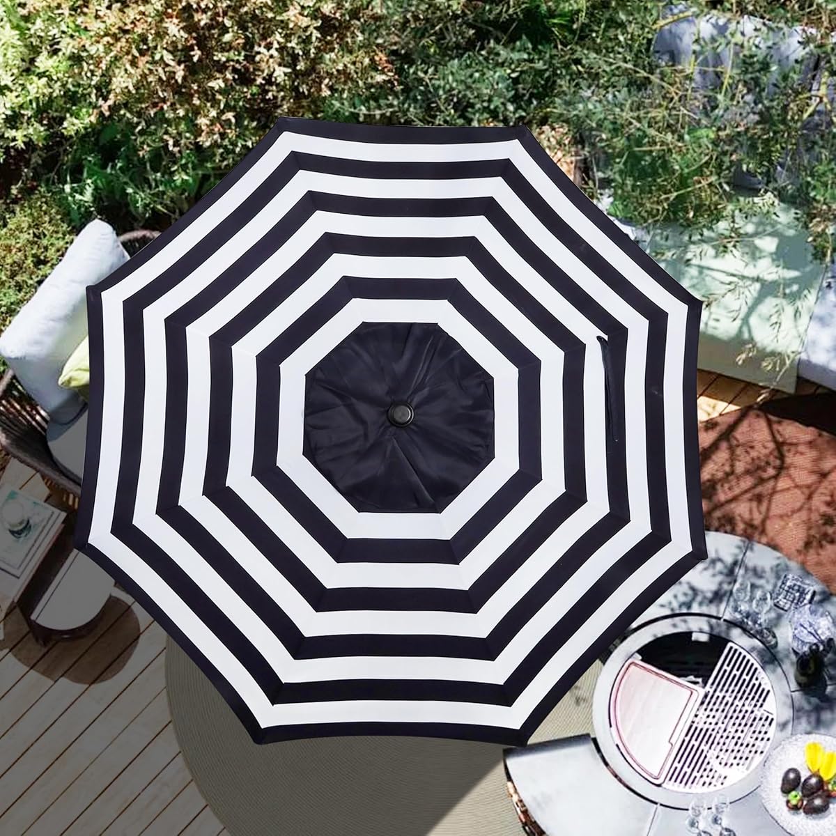 Blissun 9ft Patio Umbrella Replacement Canopy, Market Umbrella Top, Outdoor Table Umbrella Canopy for 8 Ribs, Canopy Only (Black & White Stripe) - detail image 6