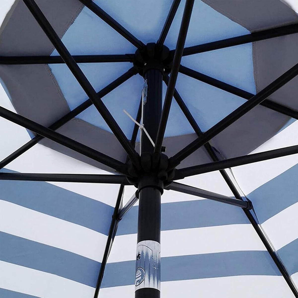 Blissun 9' Outdoor Patio Umbrella, Striped Patio Umbrella, Outdoor Table Umbrella, Market Umbrella with 8 Sturdy Ribs, Push Button Tilt and Crank (Blue & White Stripe) - detail image 2