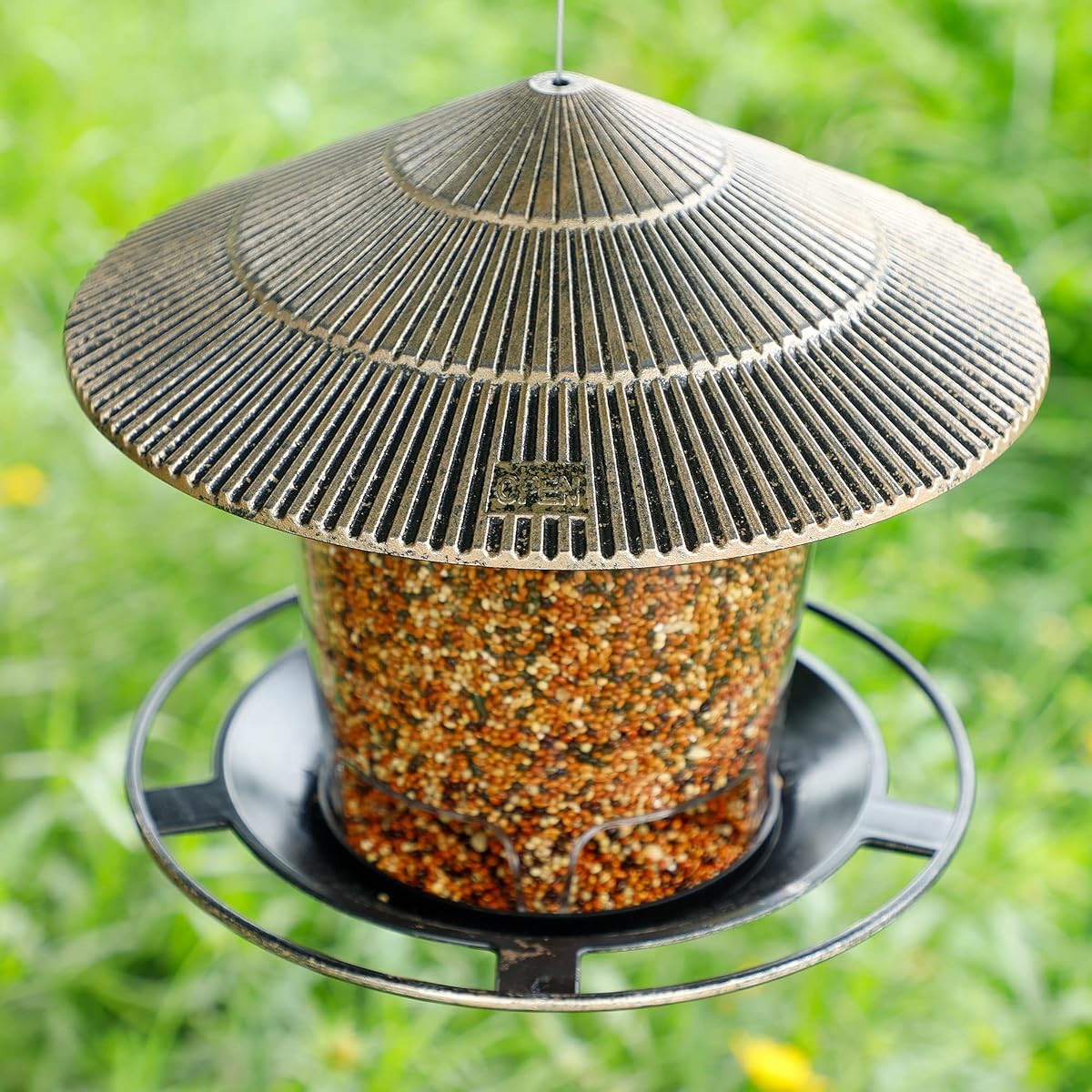 FORUP Panorama Bird Feeder, Hanging Wild Bird Feeder with Round Shaped Roof, Gazebo Bird Feeder for Outside Garden Yard Decoration, Bronze - imagem de detalhe 2
