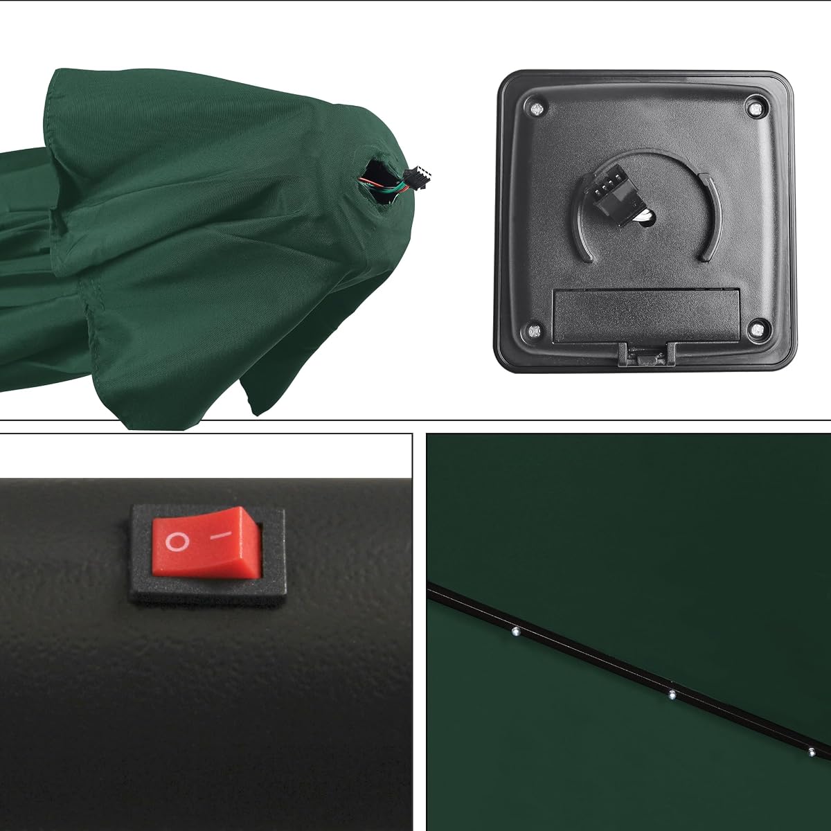 Blissun 7.5 ft Solar Umbrella 18 LED Lighted Patio Umbrella Table Market Umbrella, Dark Green - detail image 2