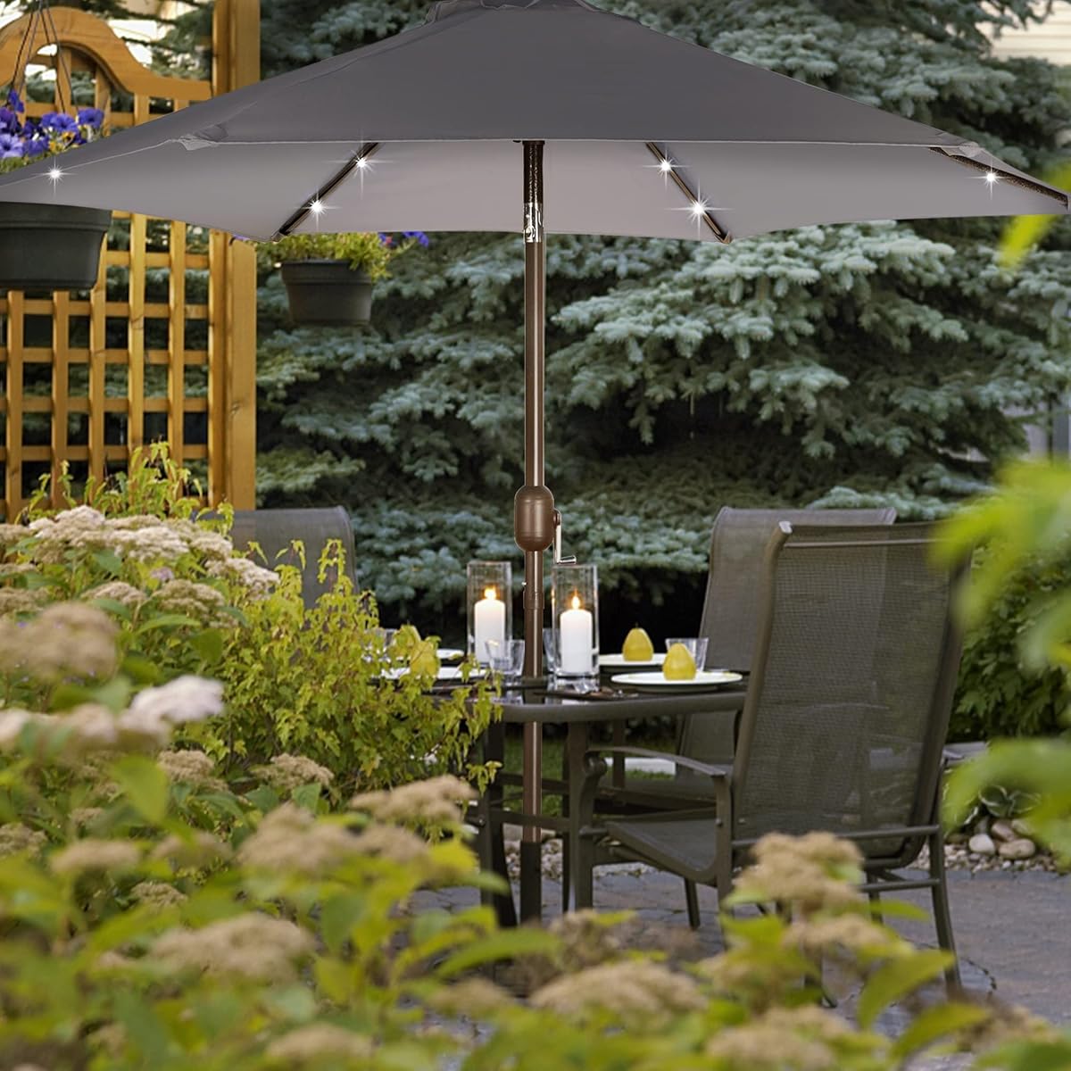 Blissun 7.5 ft Solar Umbrella 18 LED Lighted Patio Umbrella Table Market Umbrella, Dark Grey - detail image 6