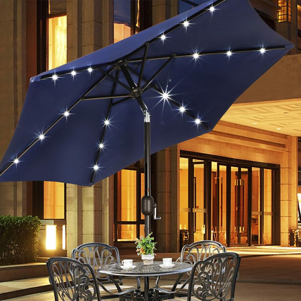 Blissun 7.5 ft Solar Umbrella, 18 LED Lighted Patio Umbrella, Table Market Umbrella, Navy Blue - detail image 5