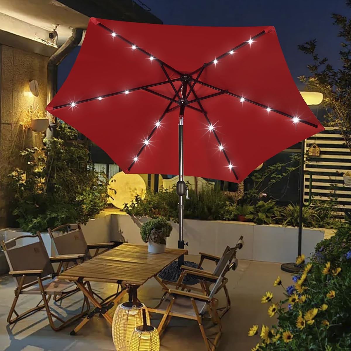 Blissun 7.5 ft Solar Umbrella, 18 LED Lighted Patio Umbrella, Table Market Umbrella, Red - detail image 6