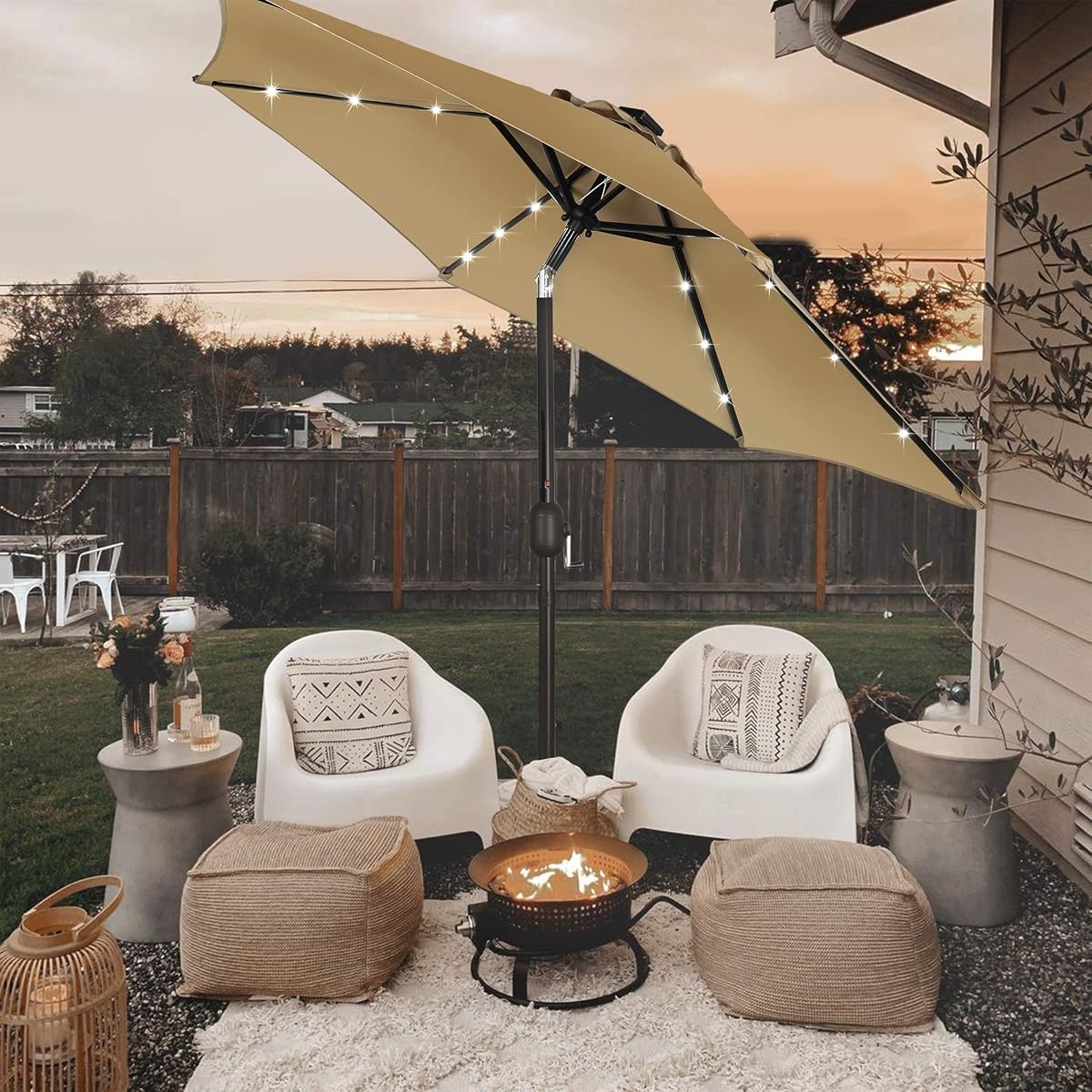 Blissun 7.5 ft Solar Umbrella, 18 LED Lighted Patio Umbrella, Table Market Umbrella, Tan - detail image 4