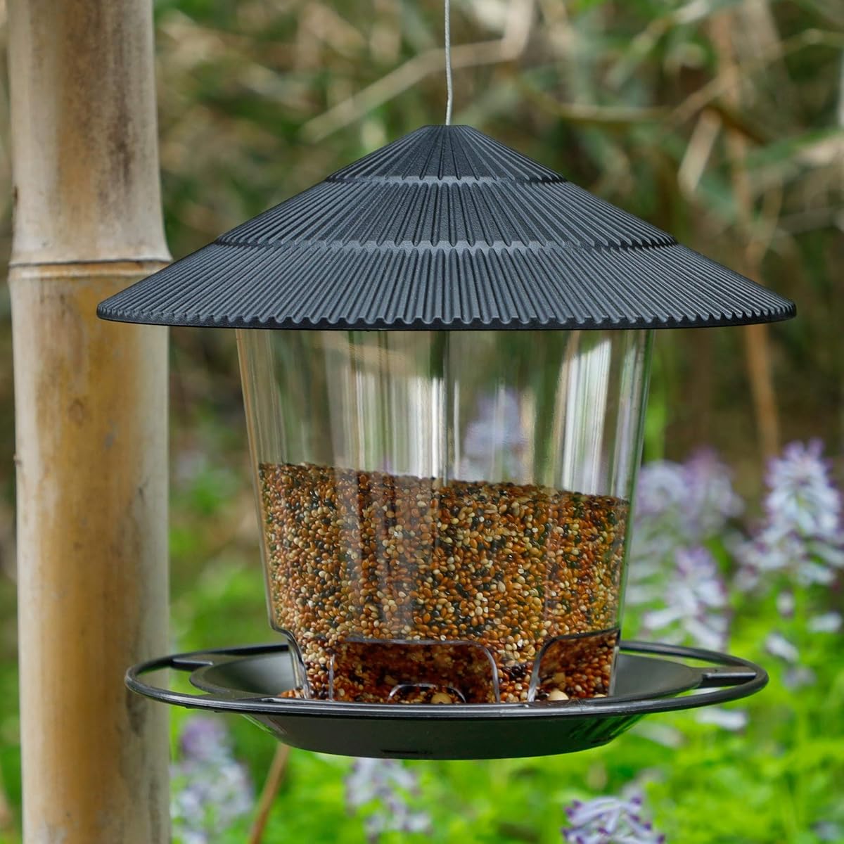 FORUP Panorama Bird Feeder, Hanging Wild Bird Feeder with Round Shaped Roof, Gazebo Bird Feeder for Outside Garden Yard Decoration, Black - imagem de detalhe 2