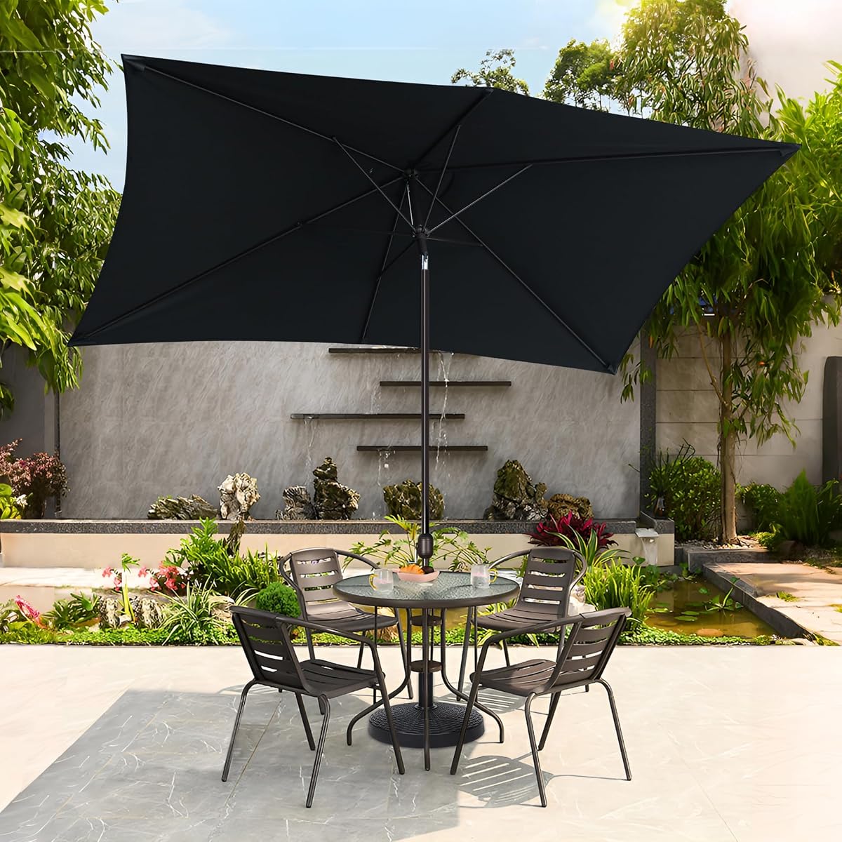 Blissun Square Patio Umbrella with 28 LED Lights, Solar Umbrella Table Market Umbrella with Tilt and Crank Outdoor Umbrella for Garden, Deck, Backyard, Pool and Beach, Dark Grey - detail image 5