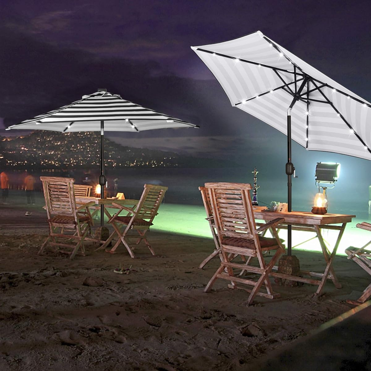 Blissun 7.5 ft Solar Umbrella, 18 LED Lighted Patio Umbrella, Table Market Umbrella, Black & White - detail image 5