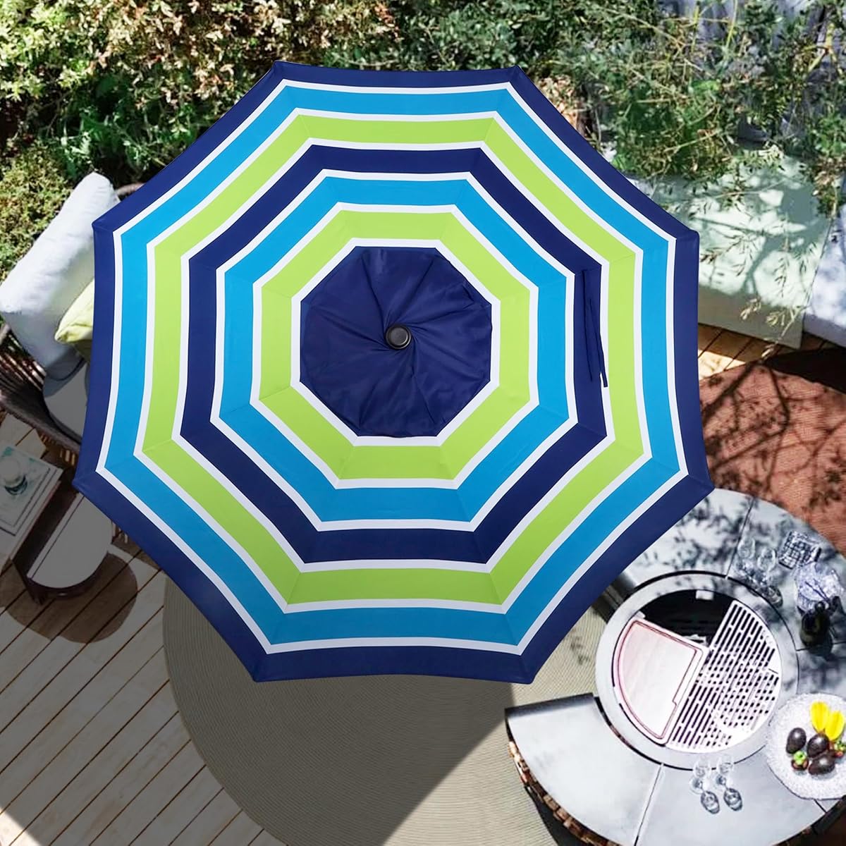 Blissun 9ft Patio Umbrella Replacement Canopy, Market Umbrella Top, Outdoor Table Umbrella Canopy for 8 Ribs, Canopy Only (Blue & Green Stripe) - detail image 6