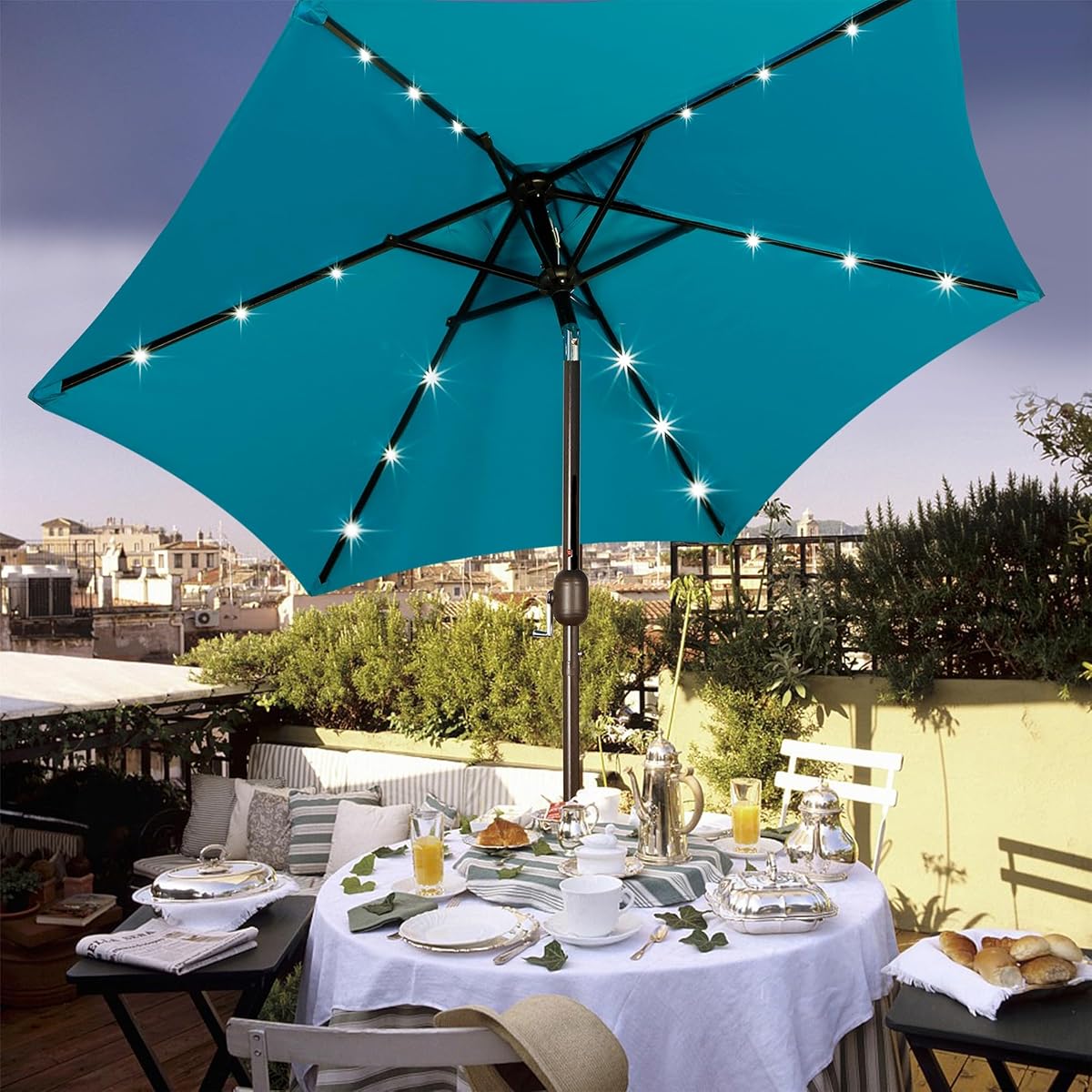 Blissun 7.5 ft Solar Umbrella, 18 LED Lighted Patio Umbrella, Table Market Umbrella, Cerulean - detail image 5