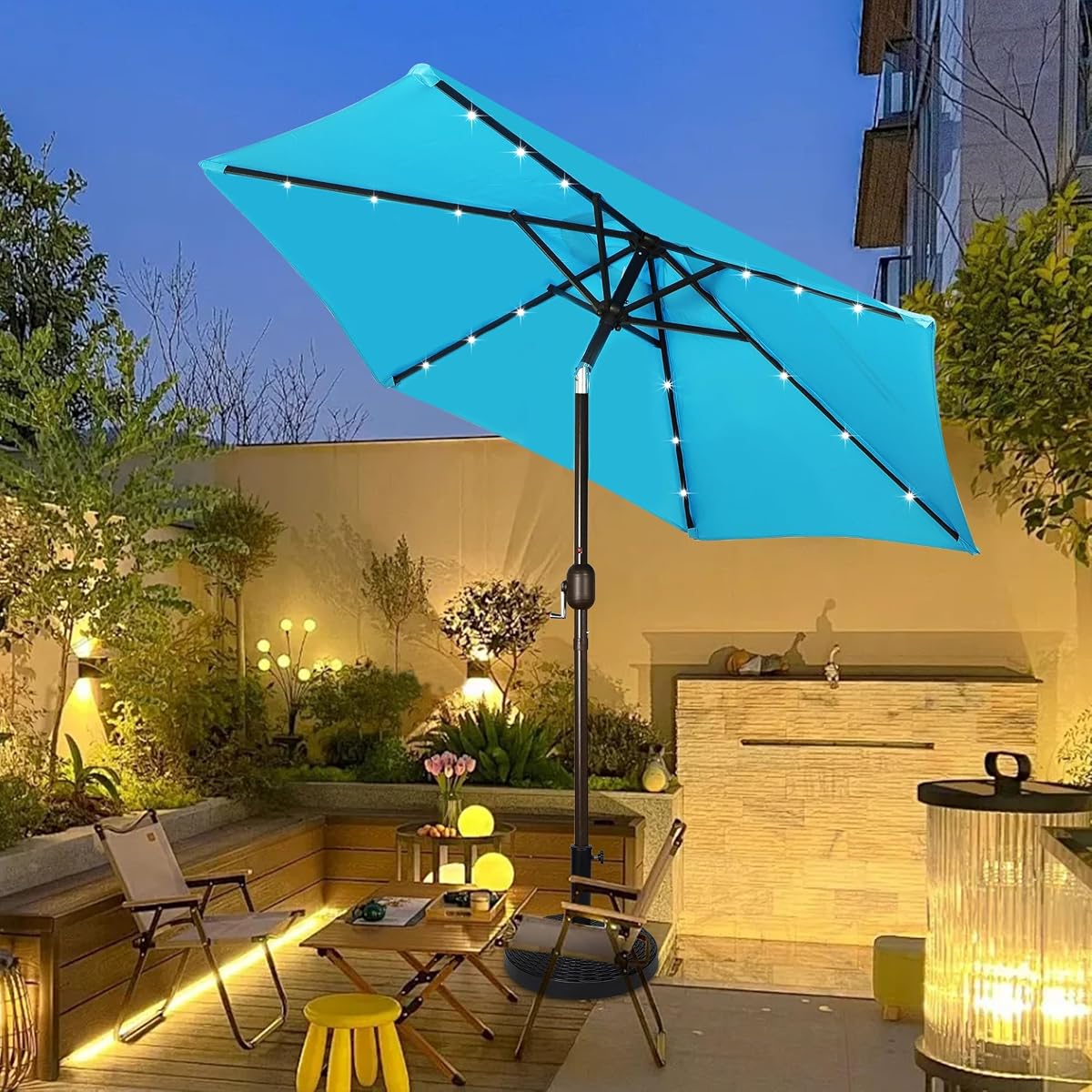 Blissun 7.5 ft Solar Umbrella 18 LED Lighted Patio Umbrella Table Market Umbrella, Light Blue - detail image 6