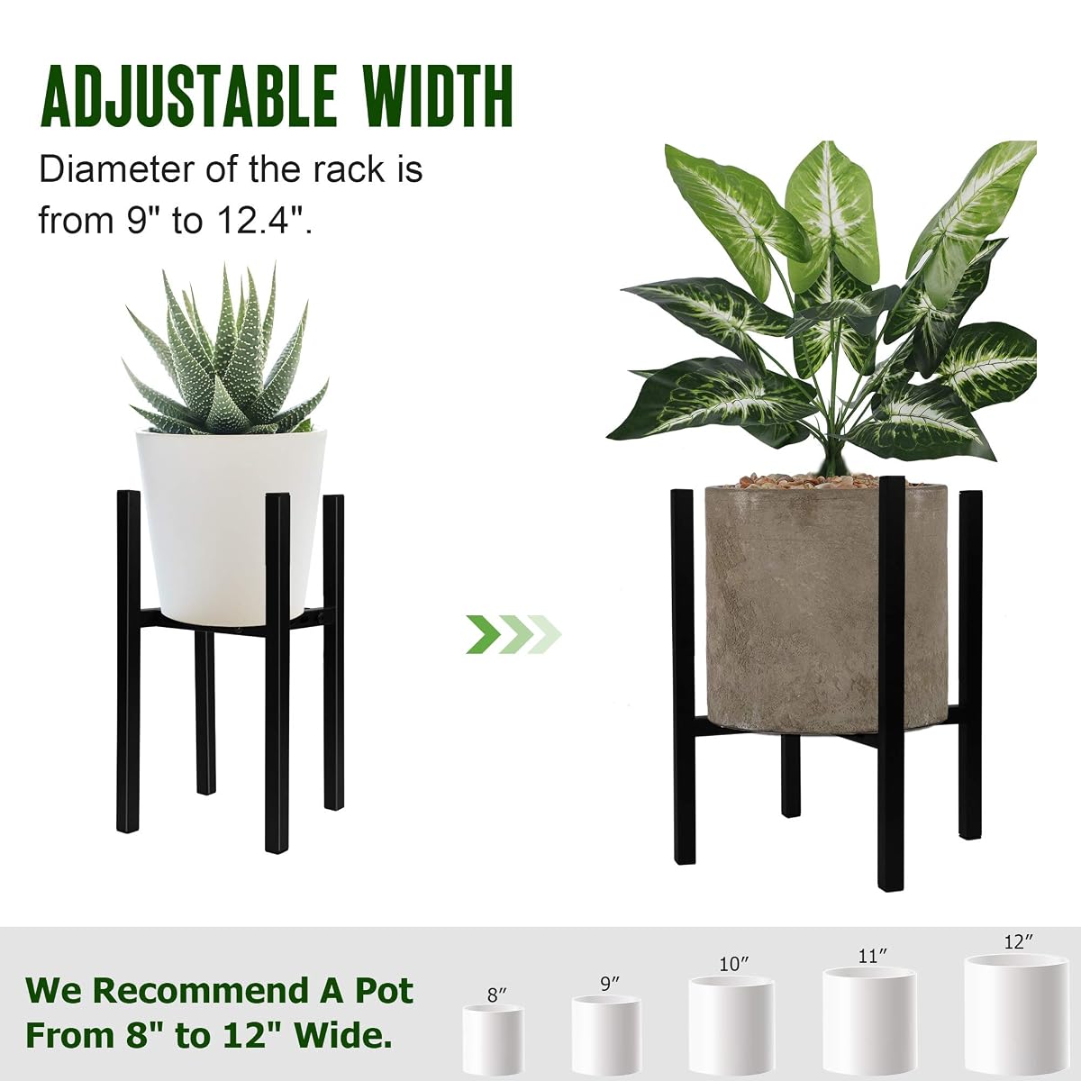 Blissun Adjustable Plant Stand Indoor Outdoor, Metal Flower Plant Pot Stand Holder, Modern Adjustable Potted Plant Display Rack, Fit 8 to 12 Inch Pots, One Pack - detail image 2