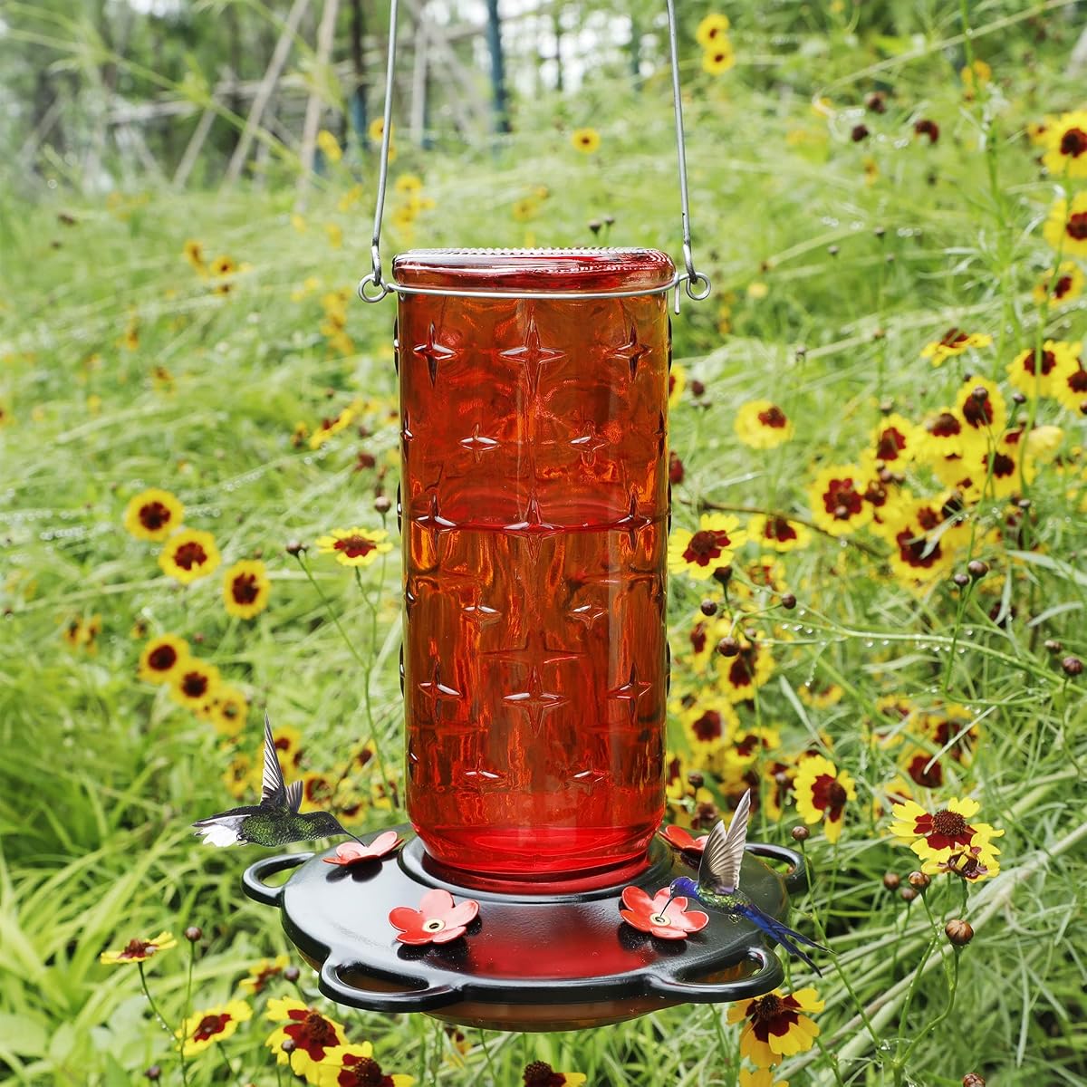 FORUP 32 Ounces Glass Hummingbird Feeders for Outdoors, Hanging Hummingbird Bird Feeder for Outdoor Garden Tree Yard Outside Decoration, Clear - imagen de detalle 6
