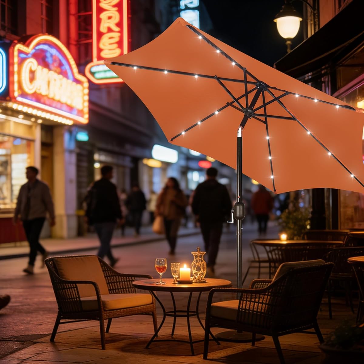 Blissun 7.5 ft Solar Umbrella, 18 LED Lighted Patio Umbrella, Table Market Umbrella, Rust - detail image 5