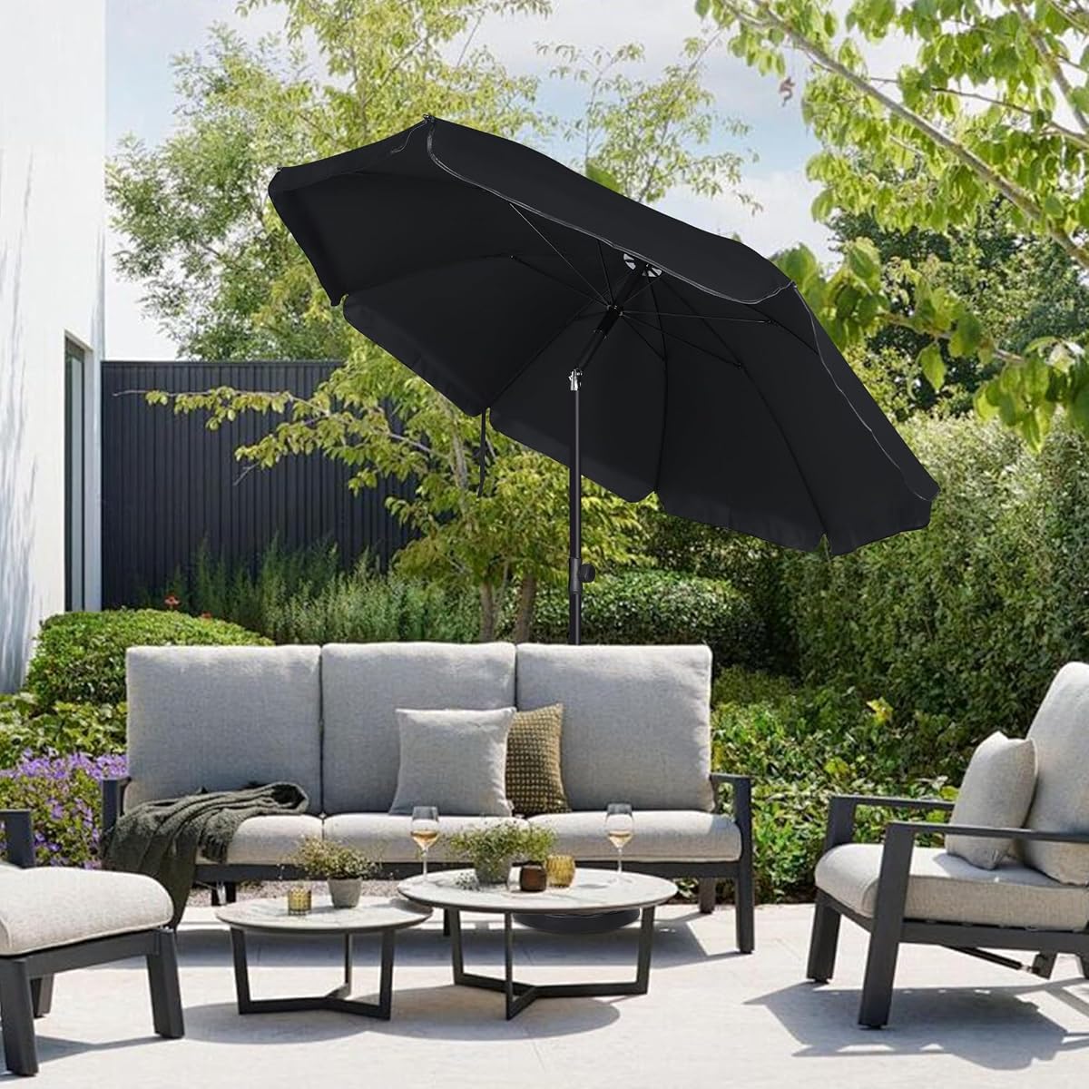 Blissun 6.5ft Patio Umbrella with Push Button Tilt & Height Adjustable, UV50+ Sun Protection with Sturdy Fiberglass Ribs & Iron Pole, Market Umbrella for Outdoor Table Garden Backyard Beach, Black - detail image 5