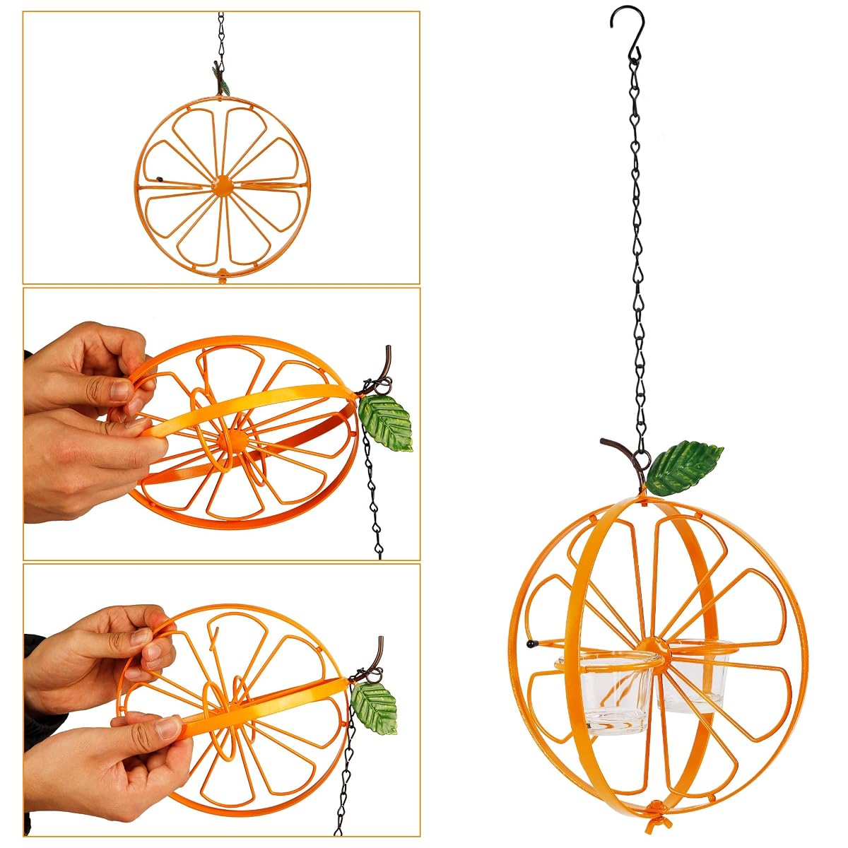 FORUP Oriole Bird Feeder for Outdoors Jelly and Oranges, Orange Fruit Oriole Jelly Bird Feeder, Outdoor Garden Metal Hanging Drinking Grape Jelly Container Hummingbird Feeder - imagem de detalhe 2