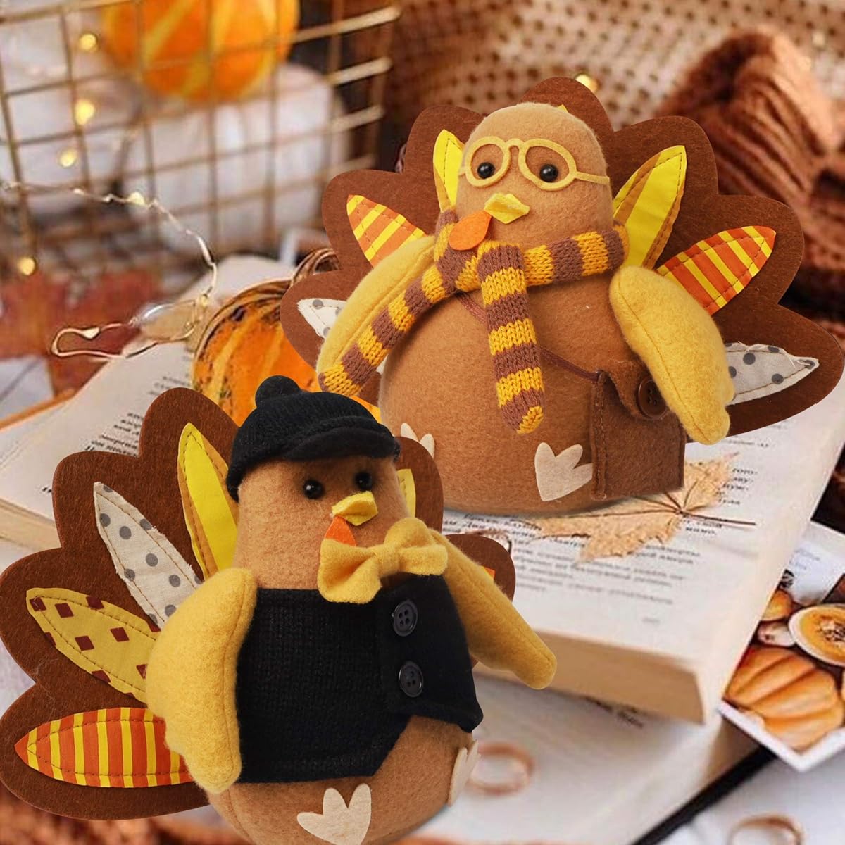 FORUP Standing Turkey Couple Thanksgiving Decoration for Autumn Fall Thanksgiving Harvest Halloween Home Decorations - imagen de detalle 2