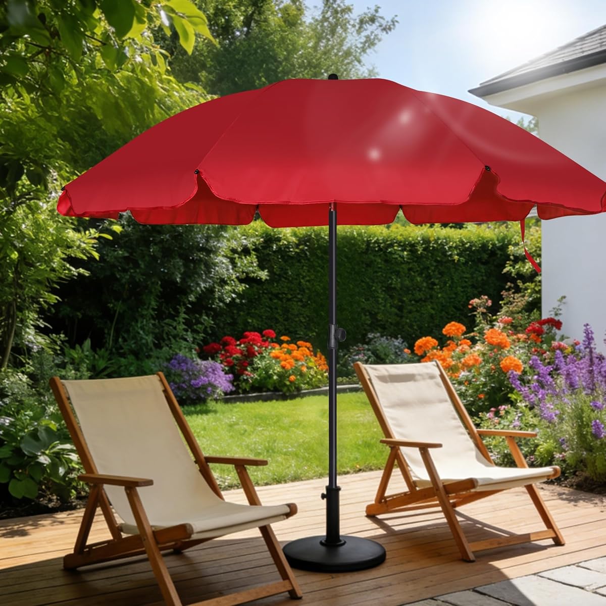 Blissun 6.5ft Patio Umbrella with Push Button Tilt & Height Adjustable, UV50+ Sun Protection with Sturdy Fiberglass Ribs & Iron Pole, Market Umbrella for Outdoor Table Garden Backyard Beach, Red - detail image 6