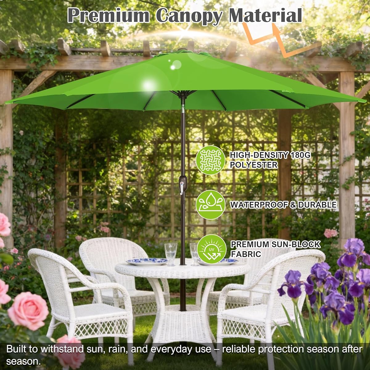 Blissun 10FT Patio Umbrella, Outdoor Table Umbrella, Yard Umbrella, Market Umbrella with 8 Sturdy Ribs, Push Button Tilt and Crank, Lime - detail image 3