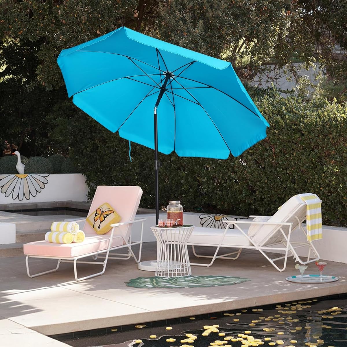 Blissun 6.5ft Patio Umbrella with Push Button Tilt & Height Adjustable, UV50+ Sun Protection with Sturdy Fiberglass Ribs & Iron Pole, Market Umbrella for Outdoor Table Garden Backyard Beach, Light Blue - detail image 5