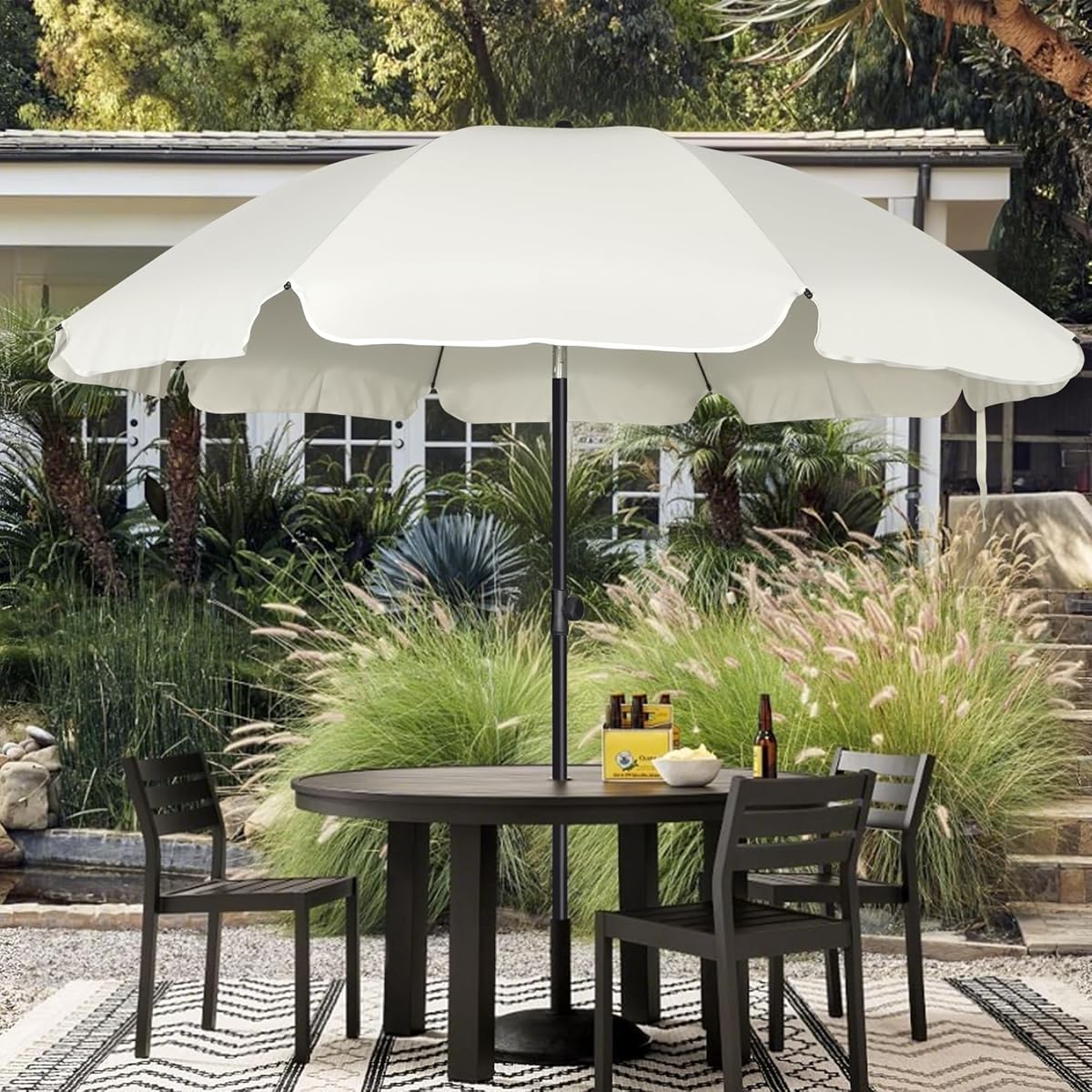 Blissun 6.5ft Patio Umbrella with Push Button Tilt & Height Adjustable, UV50+ Sun Protection with Sturdy Fiberglass Ribs & Iron Pole, Market Umbrella for Outdoor Table Garden Backyard Beach, Cream White - detail image 6