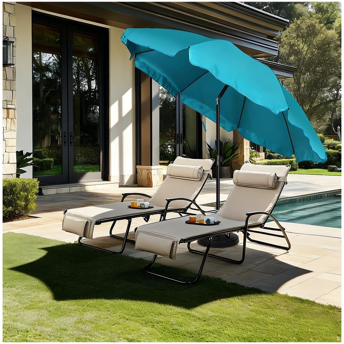 Blissun 6.5ft Patio Umbrella with Push Button Tilt & Height Adjustable, UV50+ Sun Protection with Sturdy Fiberglass Ribs & Iron Pole, Market Umbrella for Outdoor Table Garden Backyard Beach, Cerulean - detail image 6