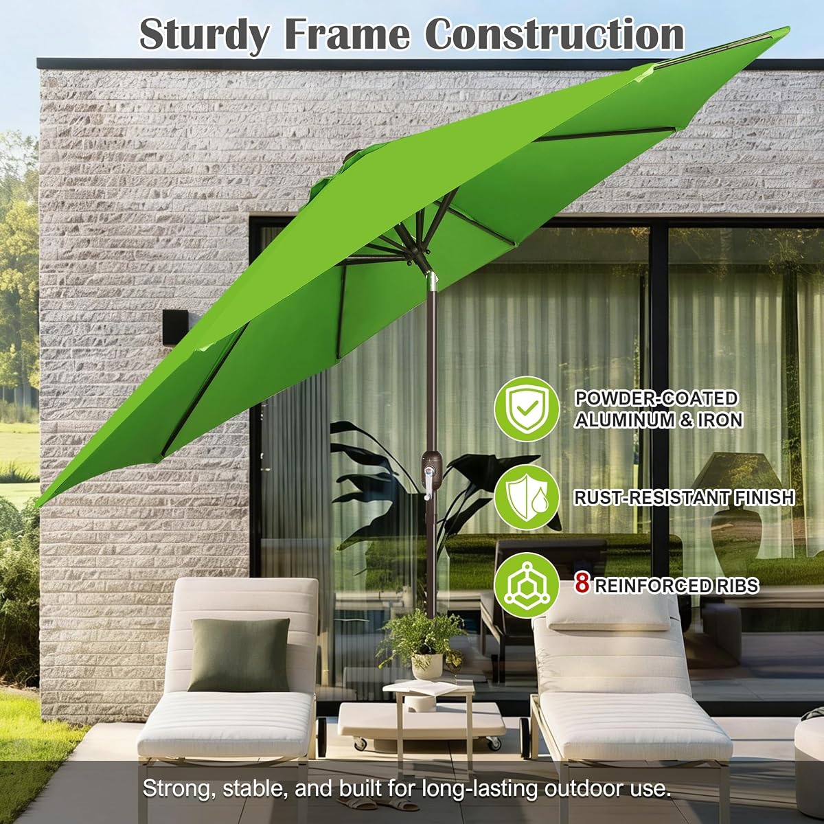 Blissun 10FT Patio Umbrella, Outdoor Table Umbrella, Yard Umbrella, Market Umbrella with 8 Sturdy Ribs, Push Button Tilt and Crank, Lime - detail image 2